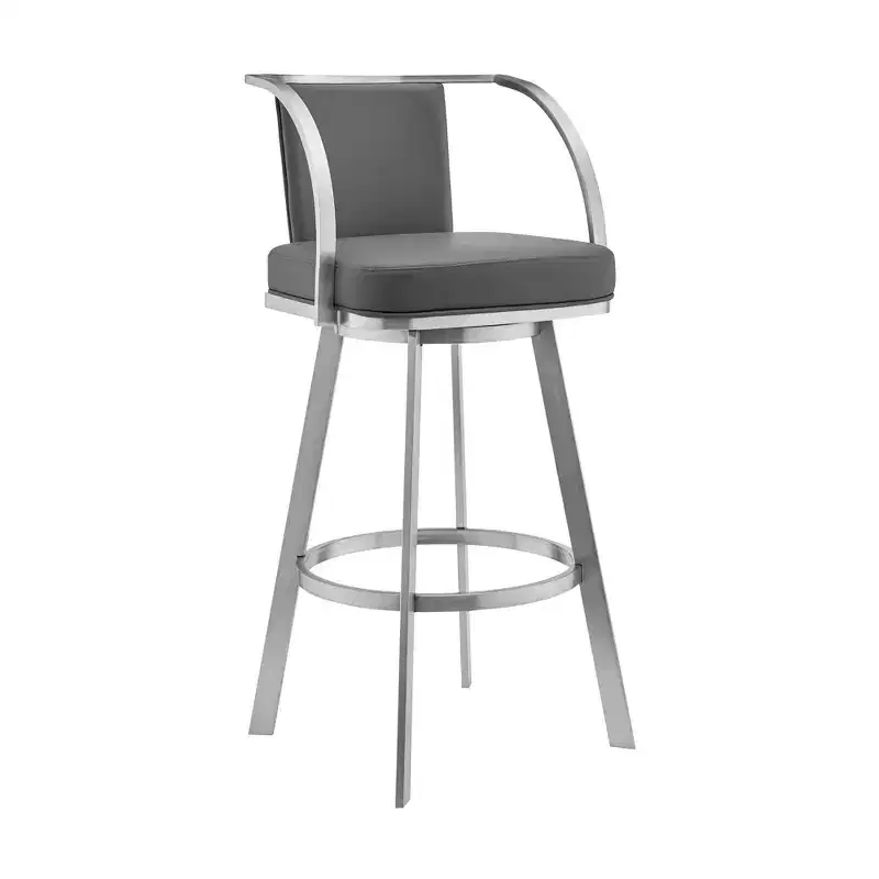 30" Sandringham Counter Height Barstool with Gray Faux Leather Brushed Stainless Steel - Armen Living