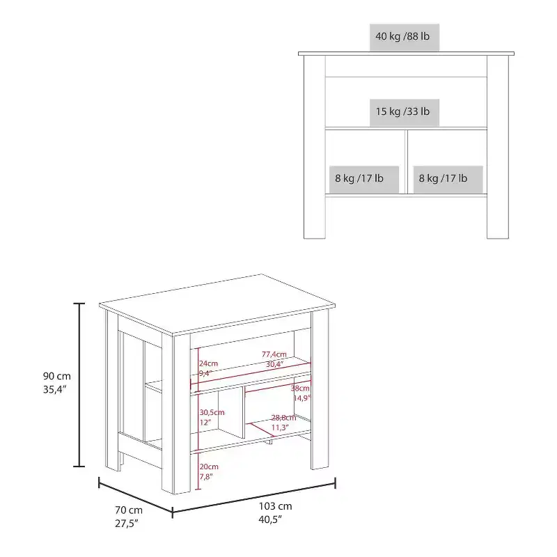 HomeStock 35.4 in.H Plastic Kitchen Islands for Modular Kitchen with 2 Shelves