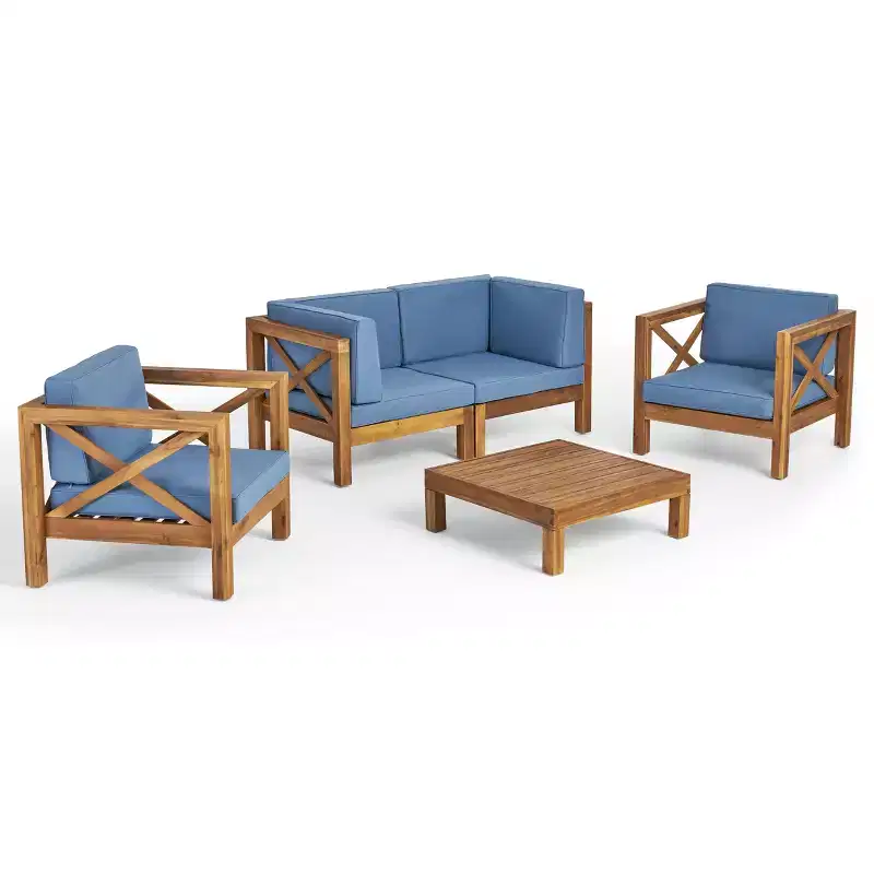 Christopher Knight Home Brava Outdoor Acacia Wood 4 Seater Chat Set with Cushions