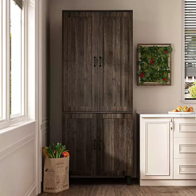 Brown 4 Doors Pantry cabinet With Adjustable Hinges