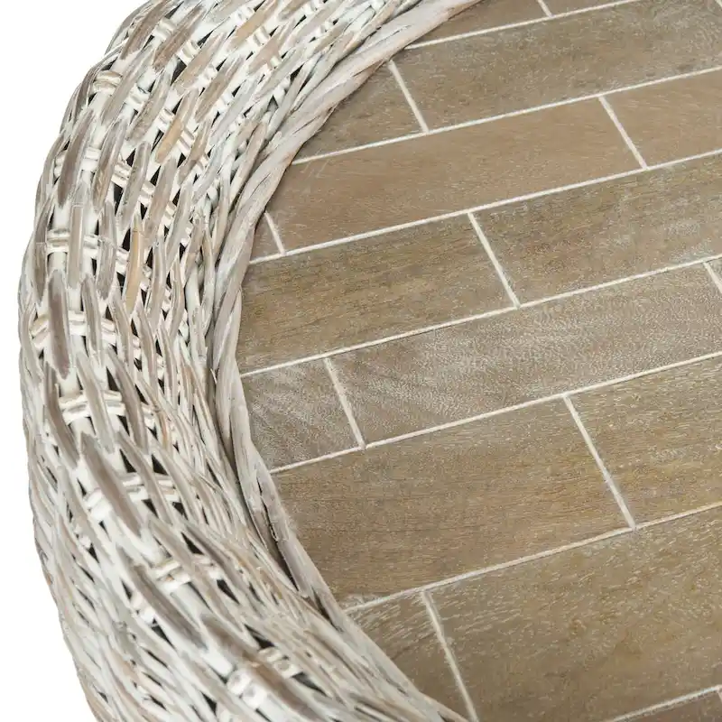 SAFAVIEH Alfia Wood Top Wicker Drum Coffee Table - 35.4 x 35.4 x 15.7 - 35Wx35Dx16H