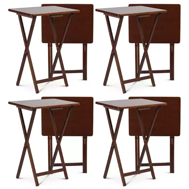 PJ Wood Portable Folding TV Snack Tray Table Desk Stand, Honey Oak (8 Pack)