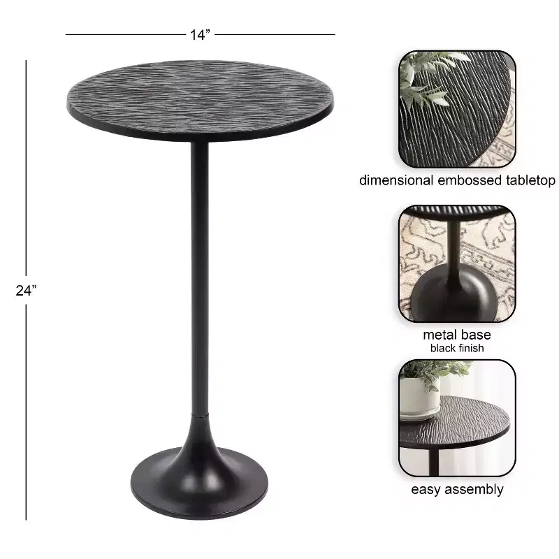 Black & Gold Round Metal Accent Side Table, 1-Person