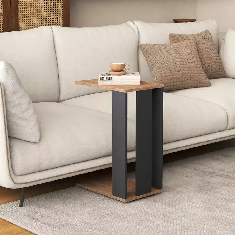 Costway 2PCS 2-Tier C Shaped Side Table w/ Universal Wheels & Shelf for Small Space