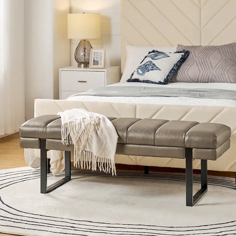 Laurens Modern 52.5 Channel Tufted Bench with Mental Legs by HULALA HOME