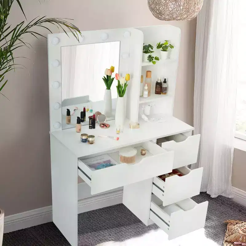 Vanity Desk with LED Mirror and Storage Drawers