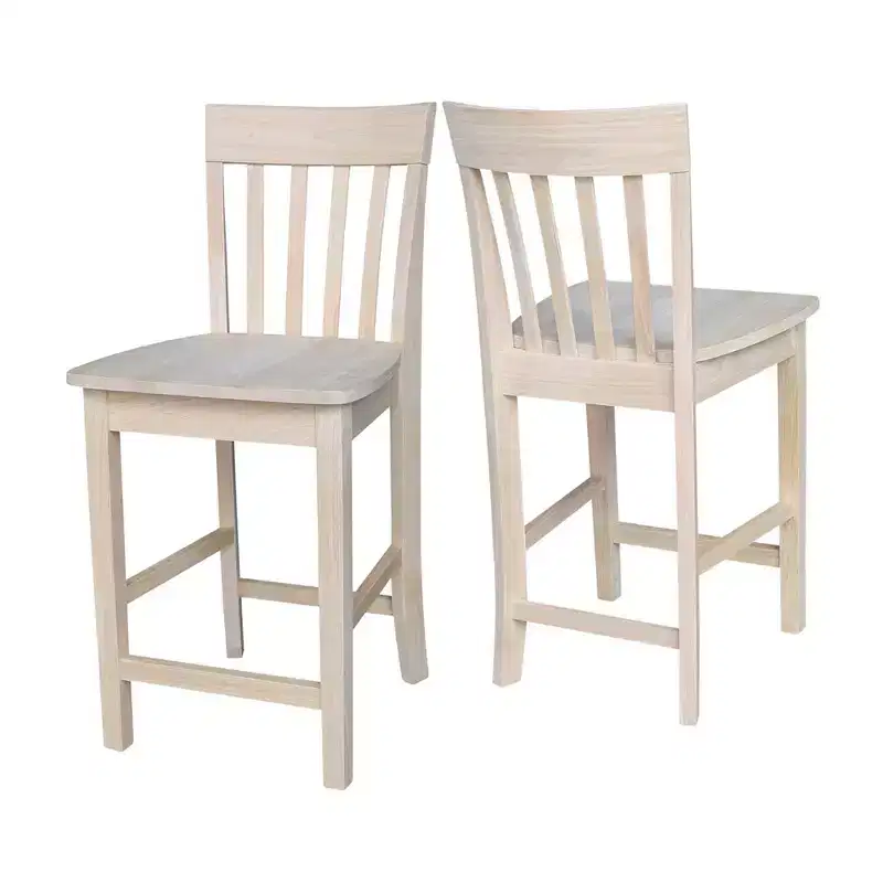 24" Slatback Counter Height Barstool Unfinished - International Concepts: Solid Wood, Square Seat
