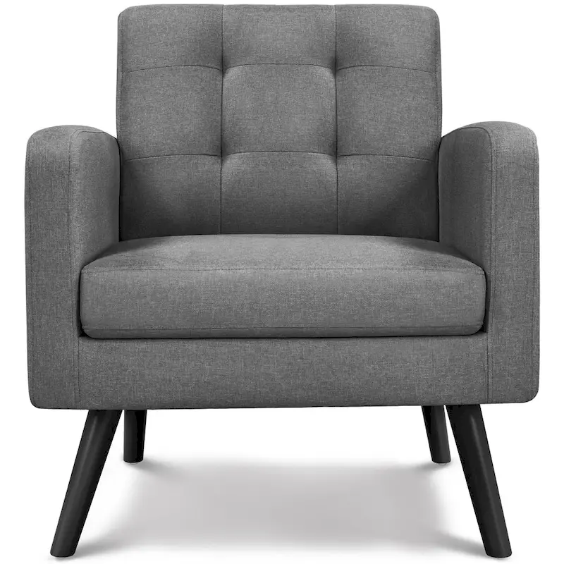 Yaheetech Mid Century Modern Fabric Arm Chair Tufted Accent Chair with Rubber Wooden Leg