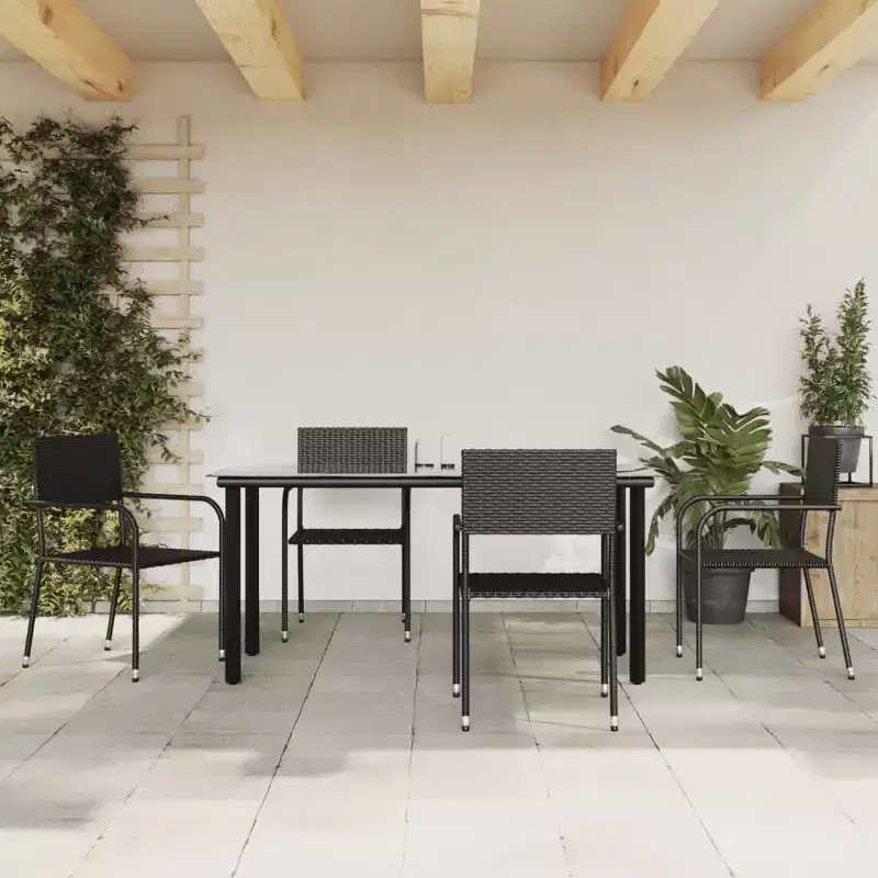 vidaXL Garden Dining Set Black Poly rattan and Steel Standard Stacking - 63 Table Length 4 Items