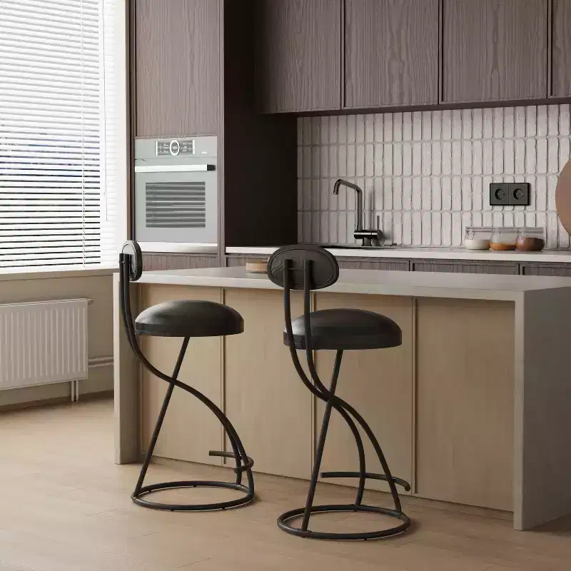 MAYEERTY Upholstered Counter Height Barstools Set of 2 - PU Leather, Footrest, Kitchen Island (Black)
