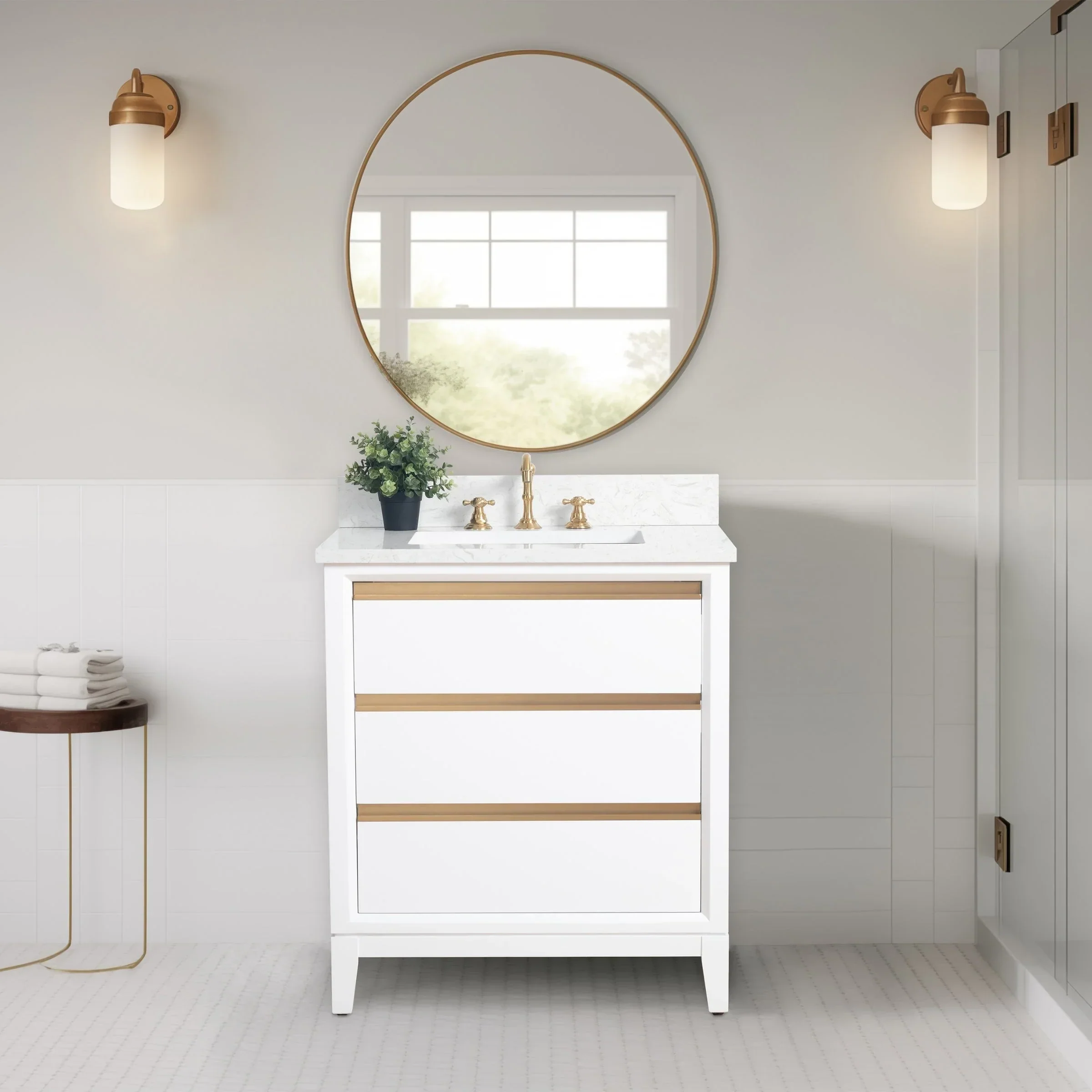 Vanity Art Bathroom Vanity with Ceramic Sink and Engineered Marble Top