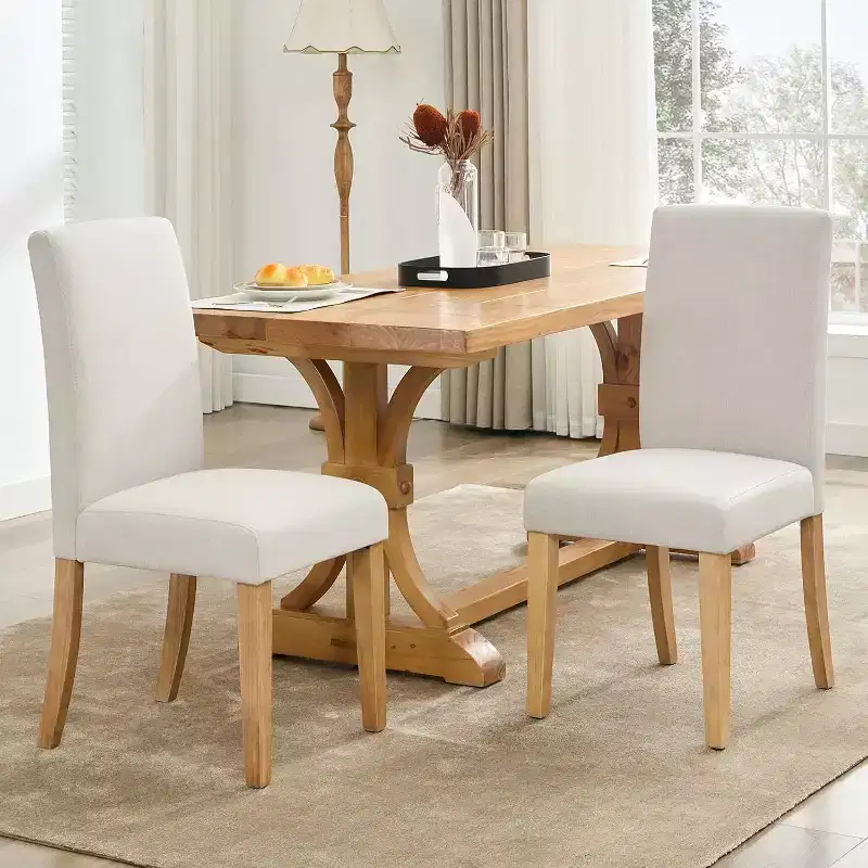 Dining Chairs Set of 6,Modern Fabric Upholstered Ergonomic Chairs with Curved Backrest, Heavy-Duty Wood Legs for Dining Room, Kitchen, Office