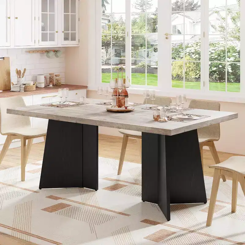 Dining Table for 6-8 People, 63 Modern Long Kitchen Table with Large Tabletop and Heavy Duty Pedestal Legs, Dinner Table for Home (Only Table)