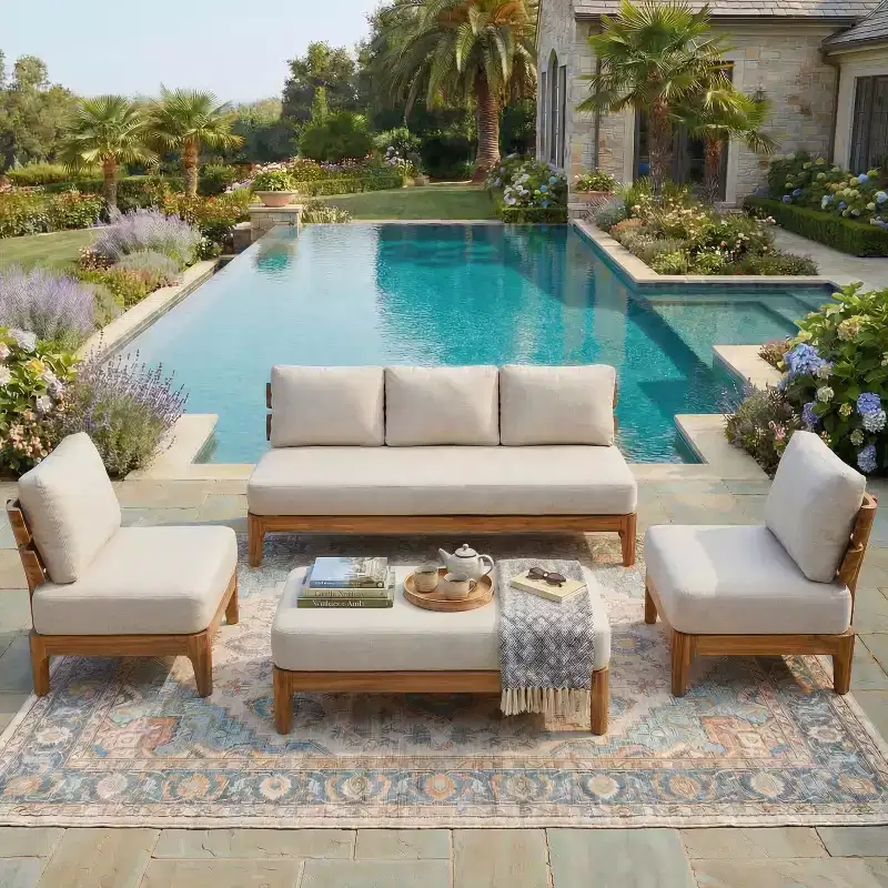 Christopher Knight Home Rakesh Modern 4 Piece Acacia Patio Chat Set with Cushion (Table Not Included)
