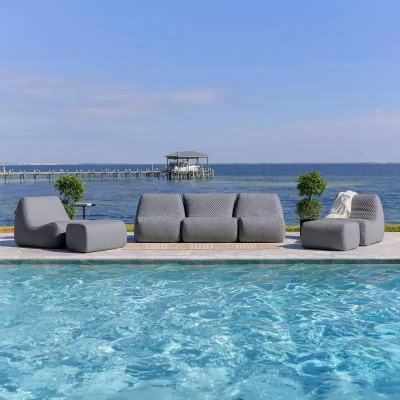 Big Joe Solvana Outdoor Patio Furniture Set, Weather-Resistant Cool Touch Silicone Stitched Leather Sofa, 7 Piece Sectional, Moonlit Gray
