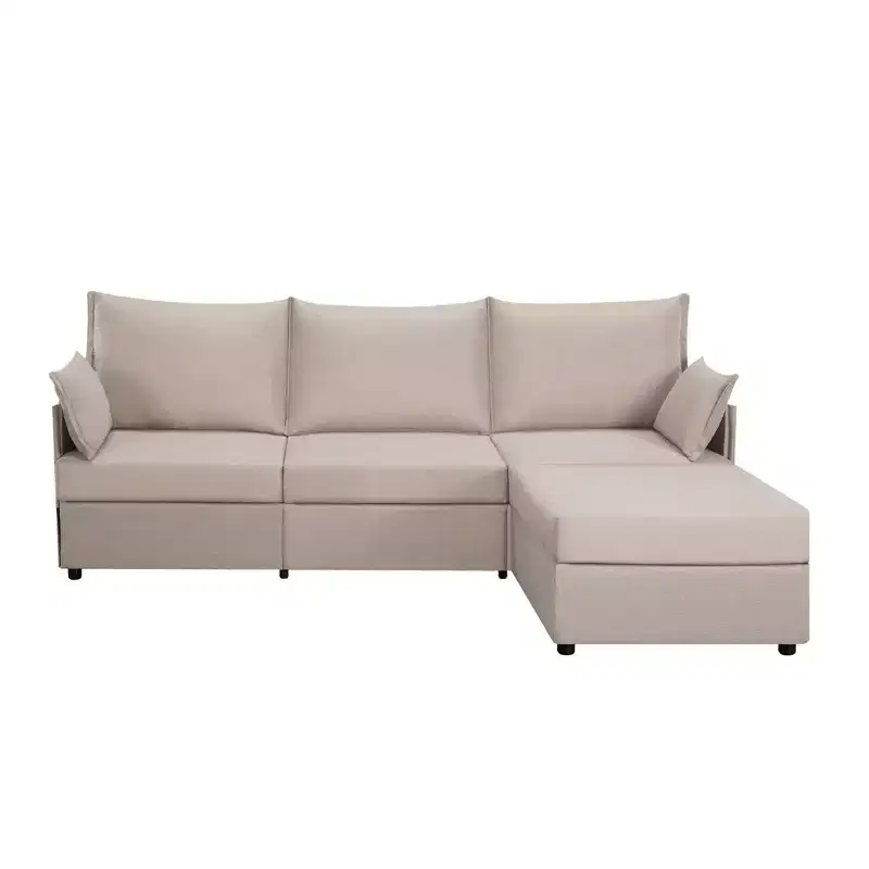 93.7 Sectional Sofa With Ottoman, Indoor Sofa Made Of Imitation Linen Material.
