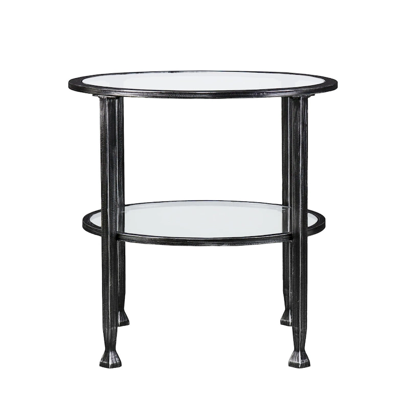 HomeRoots 24 Black Glass And Iron Round End Table - 24x24x24
