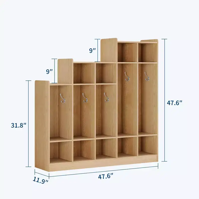Classroom Coat Locker, 5-Section Cubby Storage Organizer with 10 Hooks, for Home, School, Nursery, Kindergarten
