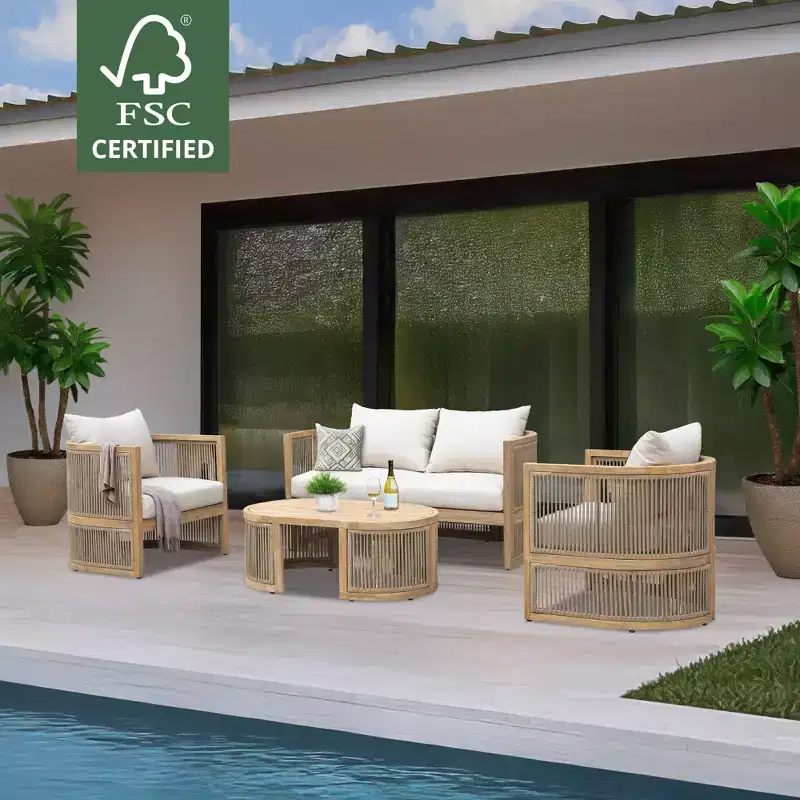 Kinger Home Haven 4-Piece Acacia Wood Patio Furniture Set, Outdoor Patio Conversation Set