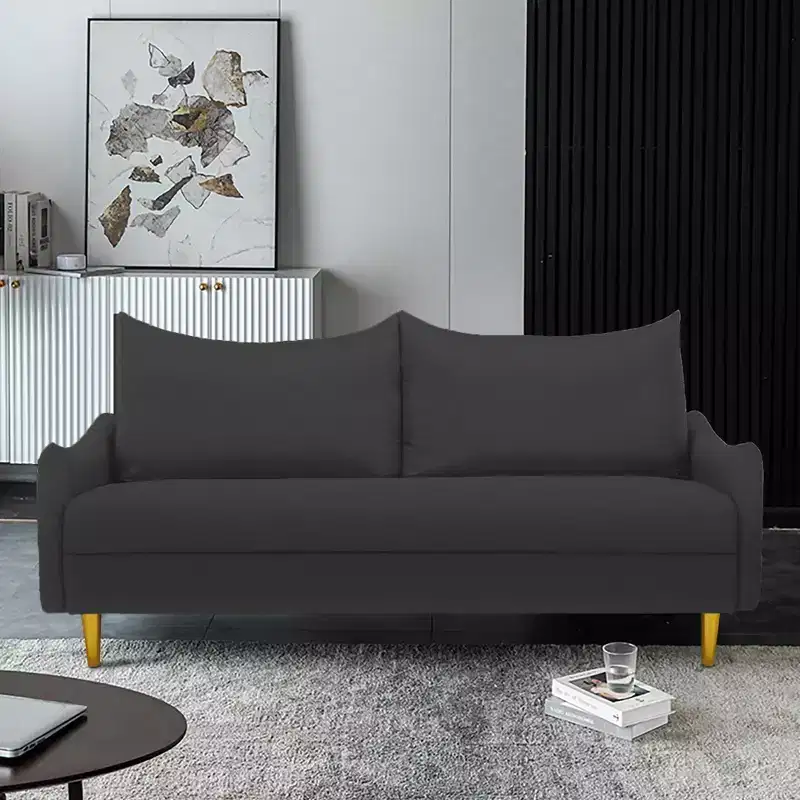 67 Modern Loveseat - Curved Arms & Back, Removable Washable Back Covers, Gold Metal Legs