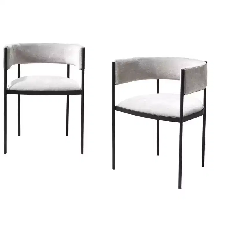 HomeRoots Set of Two Light Gray and Black Fabric and Steel Open Back Dining Arm Chairs