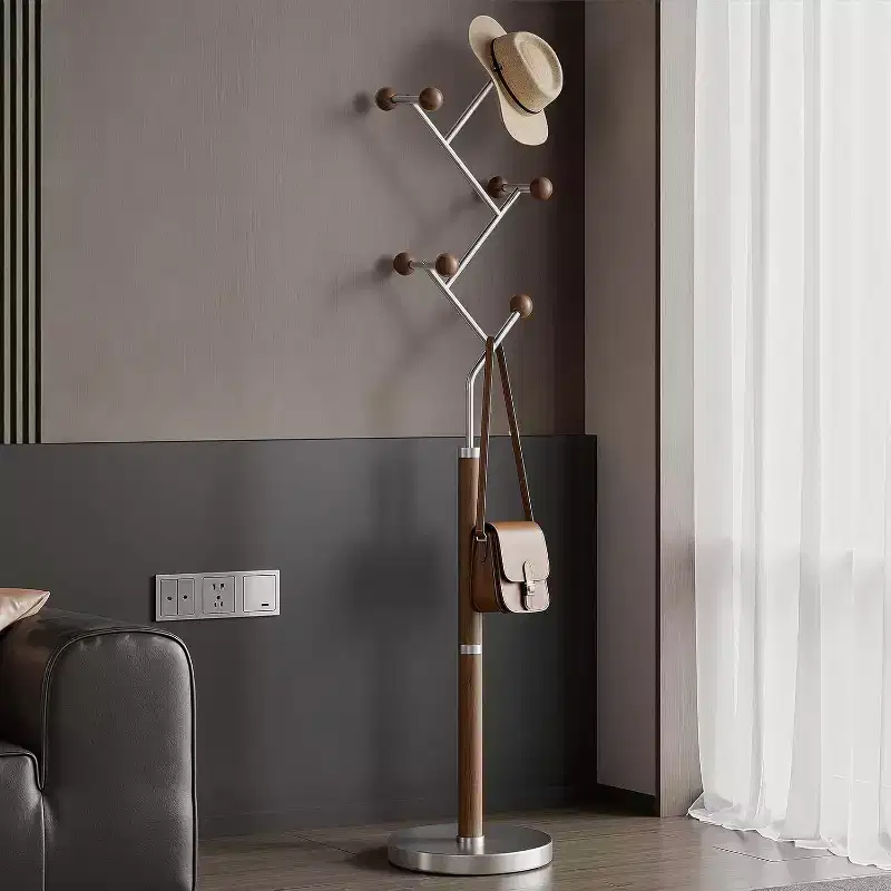 Bekrvio Heavy Marble Base Freestanding Coat Rack, Extra-Stable Metal Coat Tree with 8/9 Solid Wood Hooks for Clothes, Hats & Bags