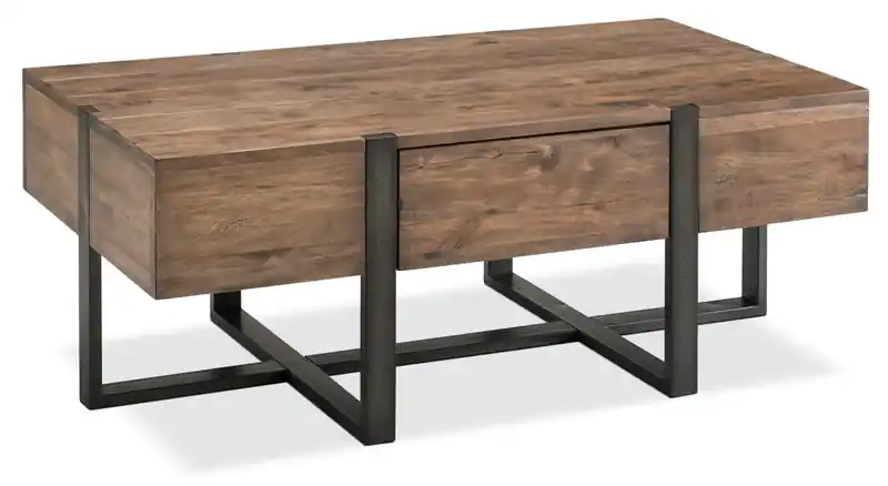 48 Rustic Coffee Table with Storage - Brown Wood with Iron Base