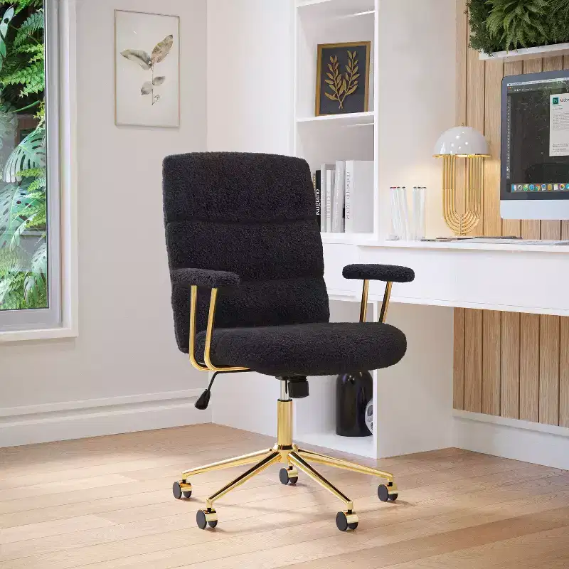 Okak Modern Textured Boucle Fabric Home Office Chair with Gold Leg,Height Adjustable Swivel Task Chairs for Office,Study