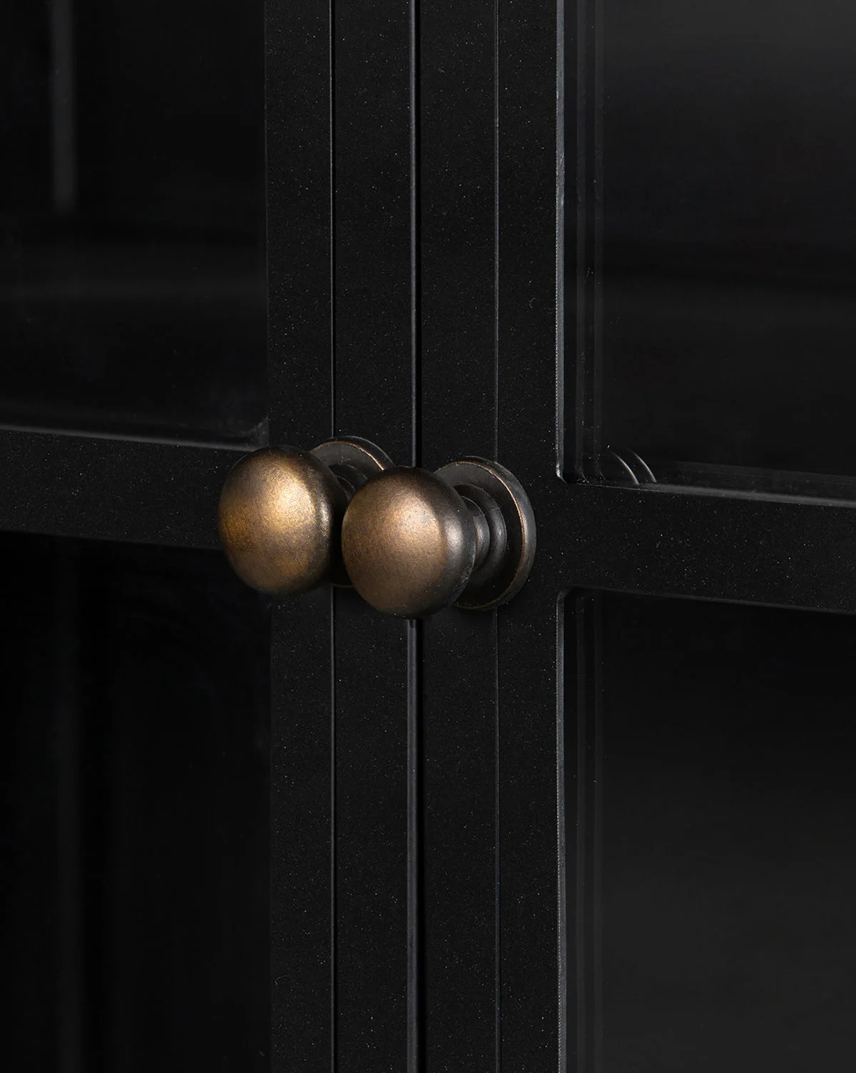 Industrial Matte Iron Cabinet with Brass Hardware & Crescent Legs for Living Room