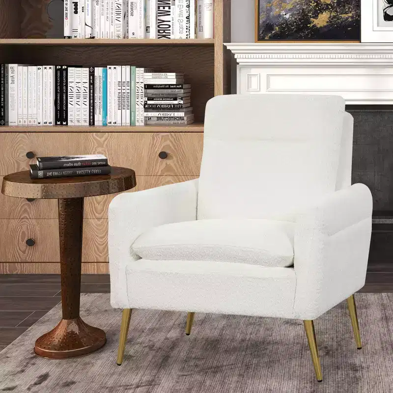 Costway Modern Accent Chair Upholstered Armchair w/ Tapered Metal Legs White