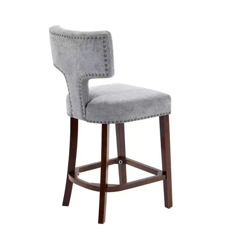 sumyeg Set of 2 Mid-Century Counter Stools with Curved Back and Upholstered Seat