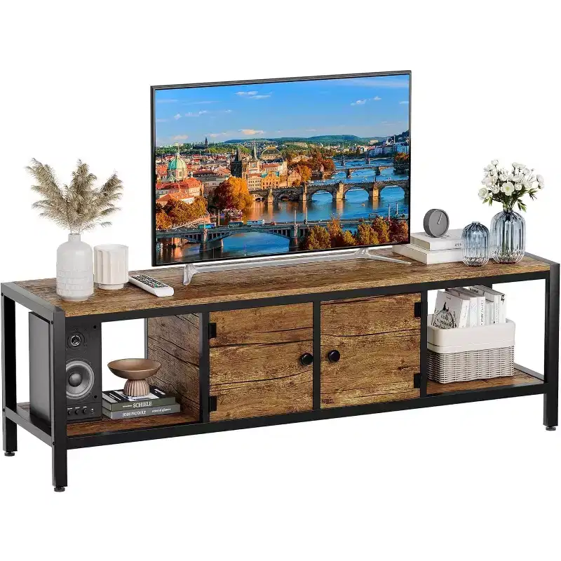 58-Inch TV Stand with 2 Cabinets and Open Shelves