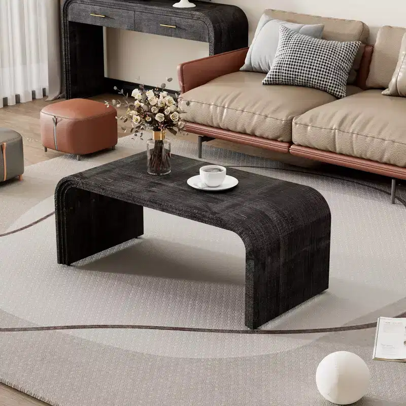 Coffee Table with Curved Art Deco Design for Living Room or Dining Room Antique Black