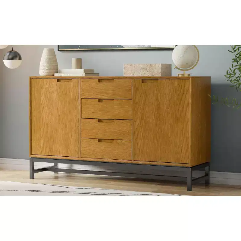 60-Inch Industrial Sideboard with Centre Drawers in Oak Veneer
