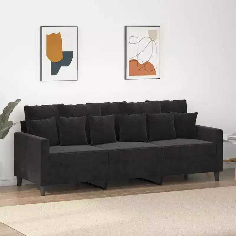 vidaXL 3-Seater Luxurious Sofa in Black Velvet with Sturdy Metal Frame - Contemporary Design for Living Room or Lounge