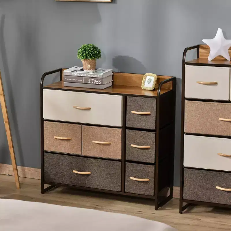 3-Tier Storage Organizer for Bedroom Entryway, 7-Drawer Dresser with Steel Frame for Bedroom