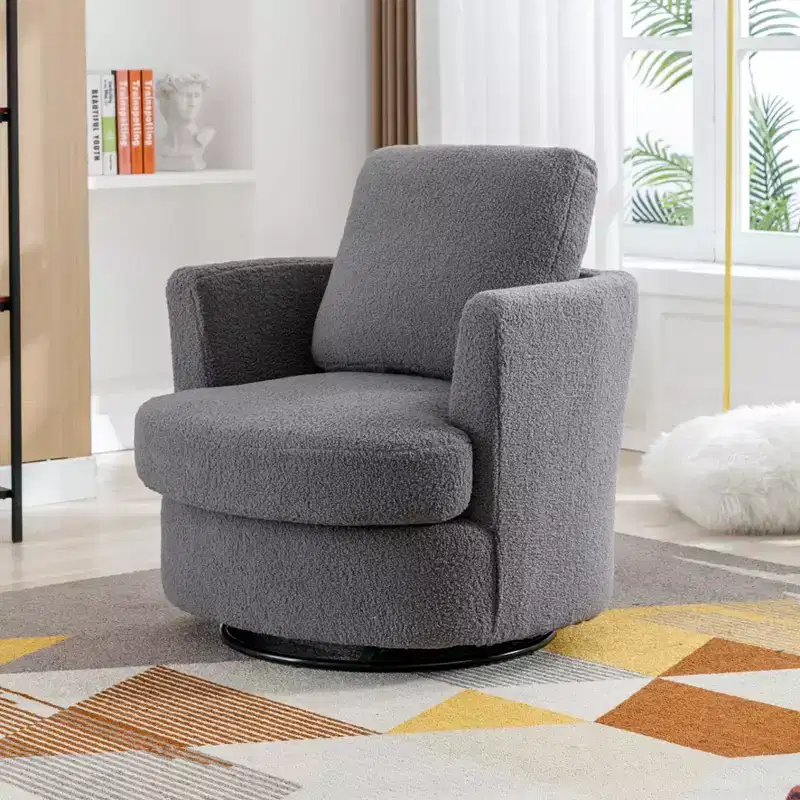Swivel Boucle Upholstered Barrel Accent Chair, 32