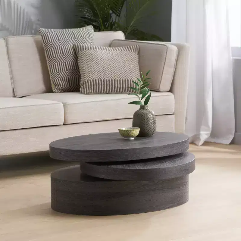 32W Rotating Coffee Table Cocktail Table Center Table, Oval, Black - Merax