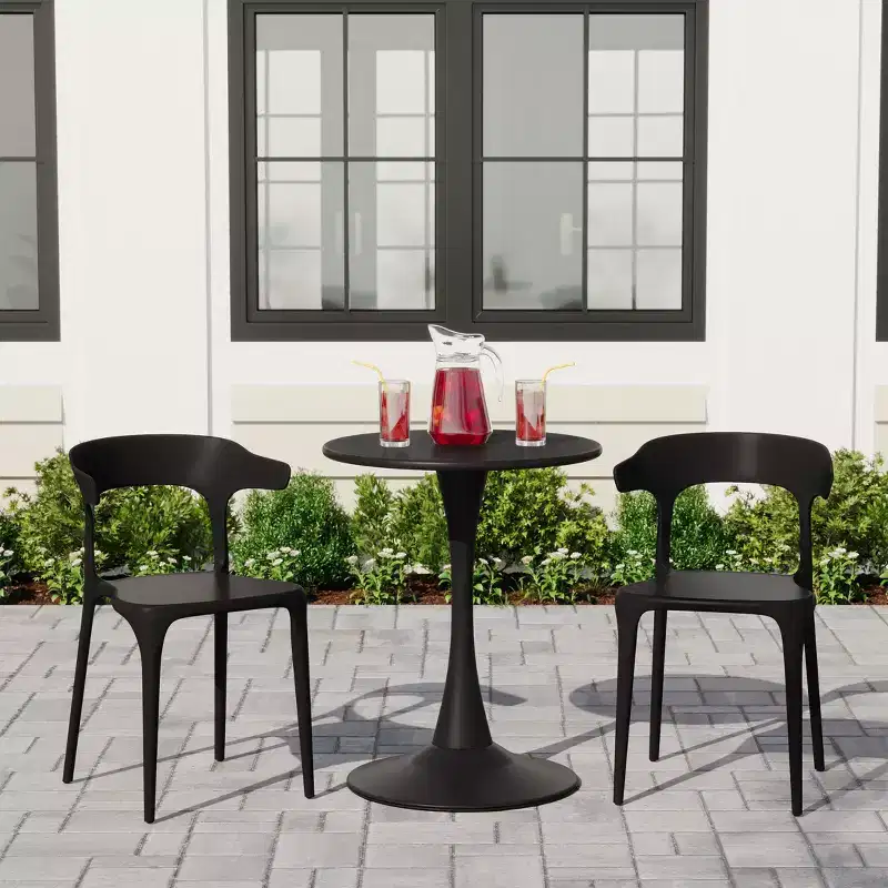 WestinTrends Playa 3-Piece Outdoor Metal Patio Dining Table Set With Stackable Modern Patio Side Chairs