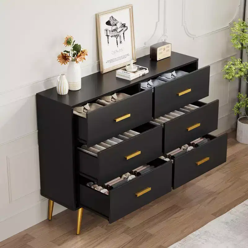 Console Table with 6-Drawer,Tall Dresser for Bedroom, Tall Chest of Drawers Tower, Storage Dresser Organizer Units