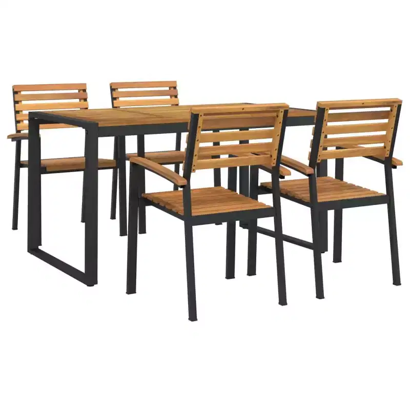 vidaXL Garden Dining Set Natural Wood and Black