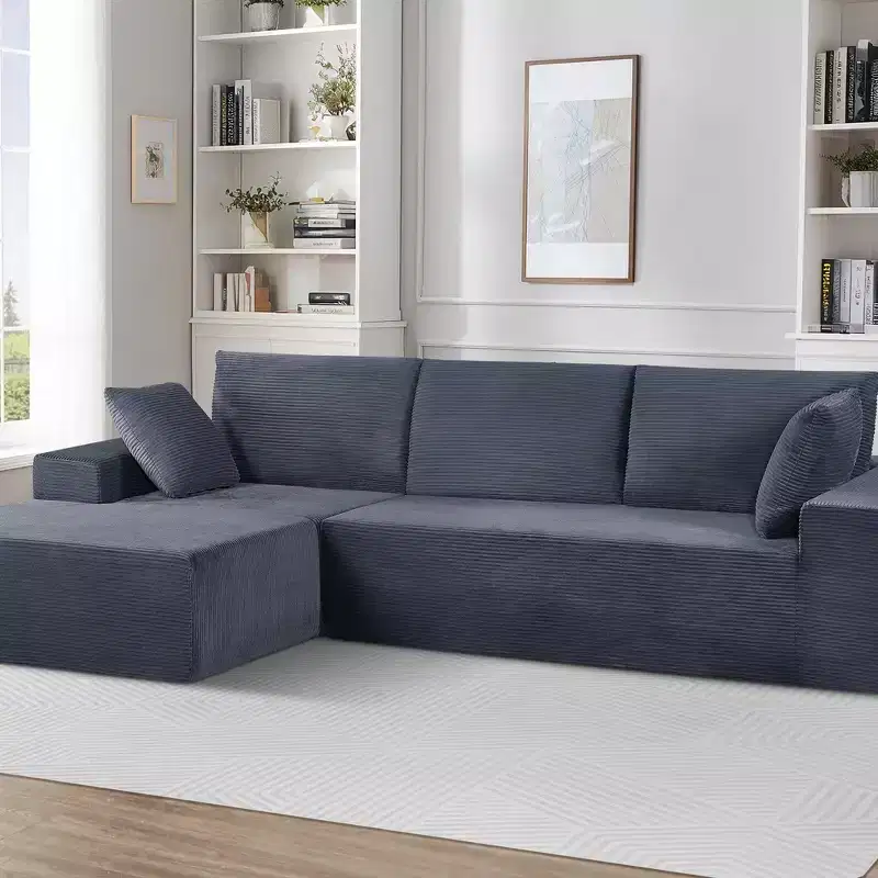 108'' Modern Convertible Sectional Sofa, Cozy Right Facing Sleeper Couch Sofa in Soft Corduroy, No Assembly Required