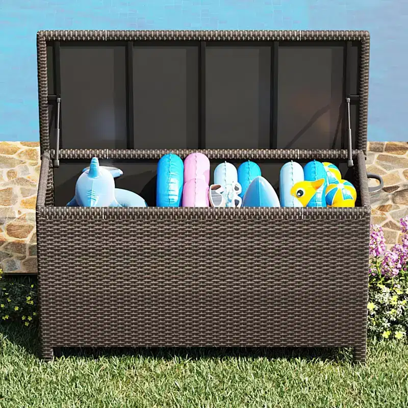 80 Gallon Outdoor Deck Box - Waterproof All-Weather PE Rattan Wicker Storage Chest - Spacious Patio Storage
