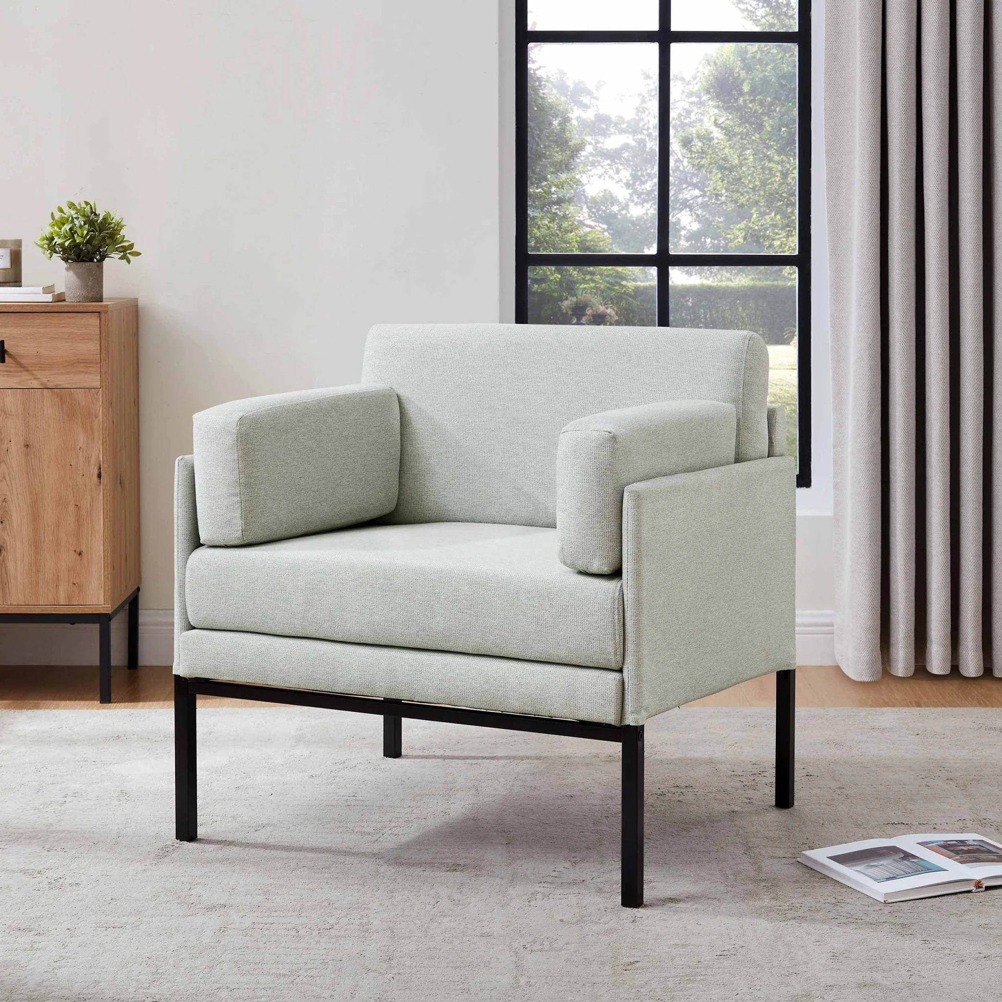 Modern Blue Stripe Woven Accent Chair with Textured Finish for Living Room