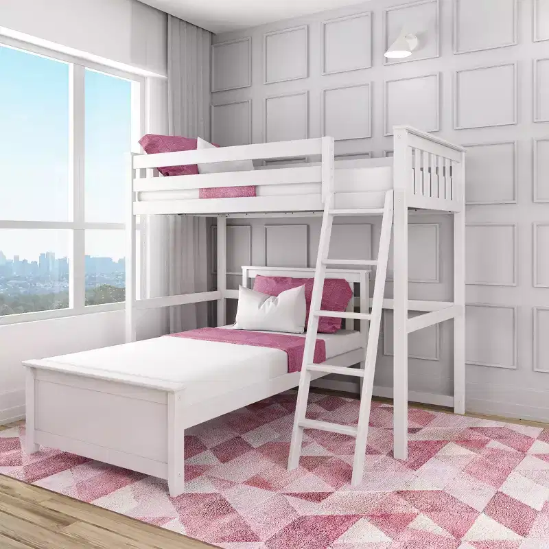 Max & Lily Solid Wood L-Shaped Bunk Bed Twin over Twin for Kids