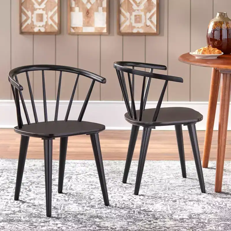 Buylateral Set of 2 Florence Farmhouse Curved Back Solid Wood Spindle Dining Chairs