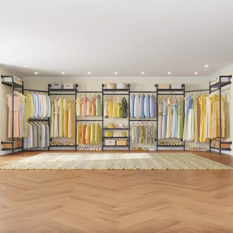 U4 U Shape Garment Rack Heavy Duty Clothes Rack, Expandable Clothing Rack Wall Mounted Closet Extra Large Walk in Closet System