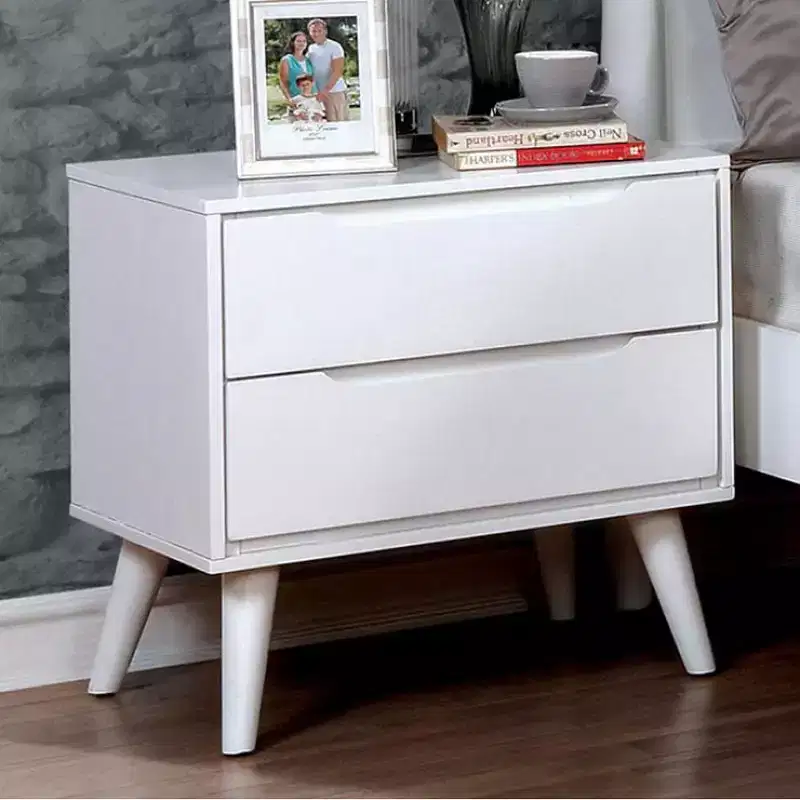 Royal Hampton 2 Drawer Wooden Nightstand with Recessed Drawer Fronts, White