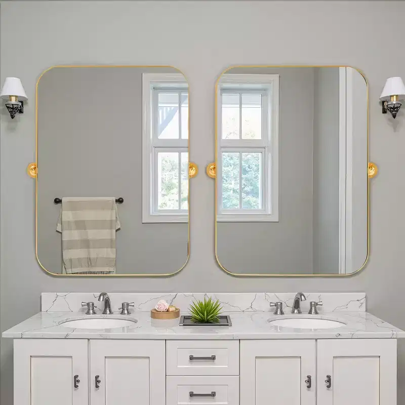 Premium 80cm Gold Iron Rectangular Mirror with Rounded Corners, Hardware, 4cm Depth (Double-Sided)