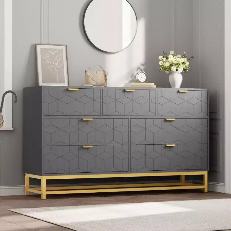 7-Drawer Wood Dresser with Metal Legs